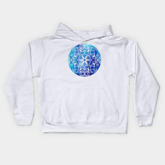 White Floral Painted Pattern on Blue Watercolor Kids Hoodie by micklyn